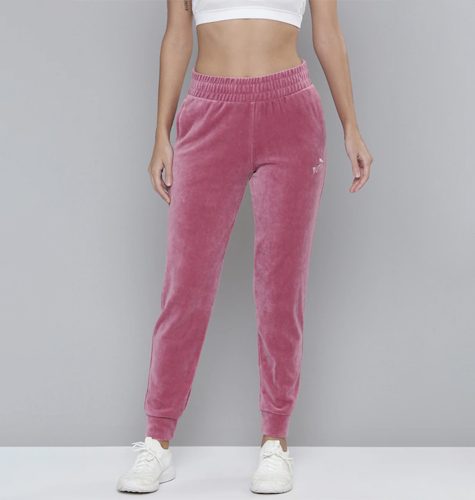 Women Pink Brand Logo Embroidered Essential+ Velour Joggers